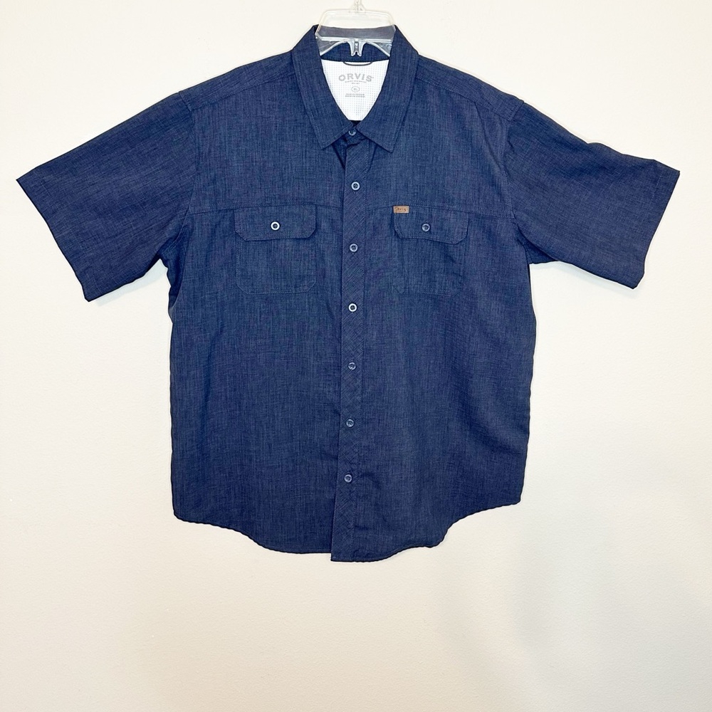 Orvis Men's Heather Blue Lightweight Tech Short Sleeve Shirt with Pockets - XL